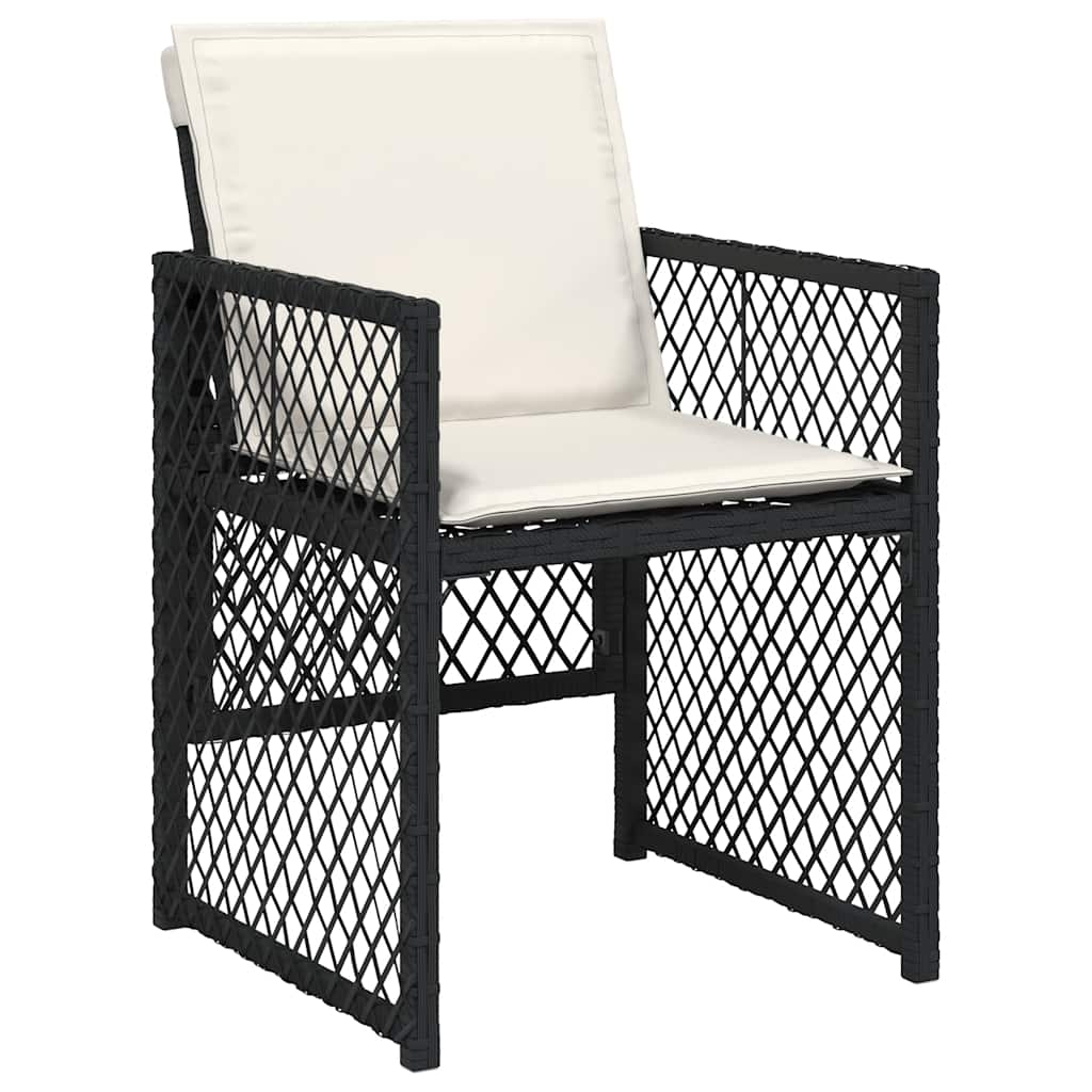 17 Piece Garden Dining Set with Cushions Black Poly Rattan