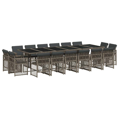 17 Piece Garden Dining Set with Cushions Grey Poly Rattan