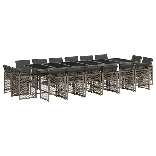 17 Piece Garden Dining Set with Cushions Grey Poly Rattan