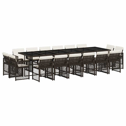 17 Piece Garden Dining Set with Cushions Brown Poly Rattan