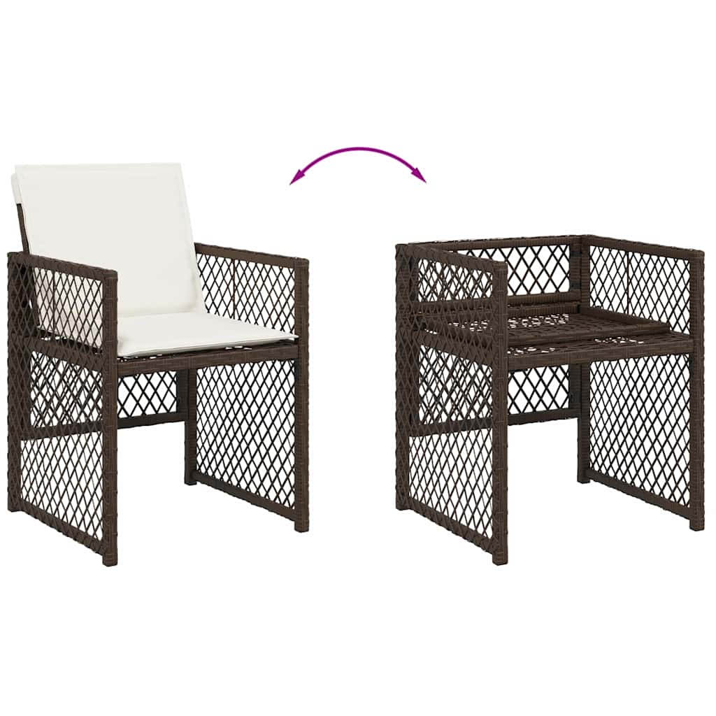 17 Piece Garden Dining Set with Cushions Brown Poly Rattan