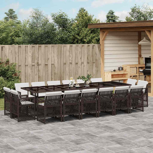 17 Piece Garden Dining Set with Cushions Brown Poly Rattan