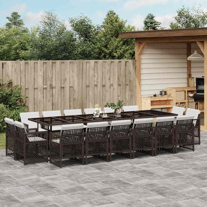 17 Piece Garden Dining Set with Cushions Brown Poly Rattan