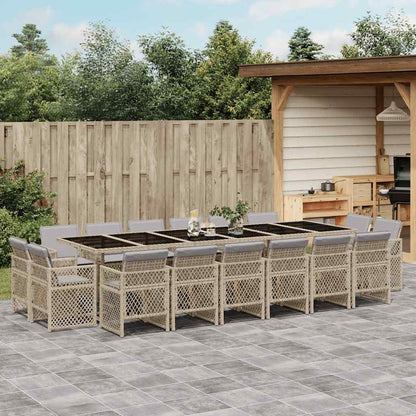 17 Piece Garden Dining Set with Cushions Mix Beige Poly Rattan