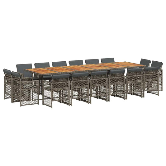 17 Piece Garden Dining Set with Cushions Grey Poly Rattan