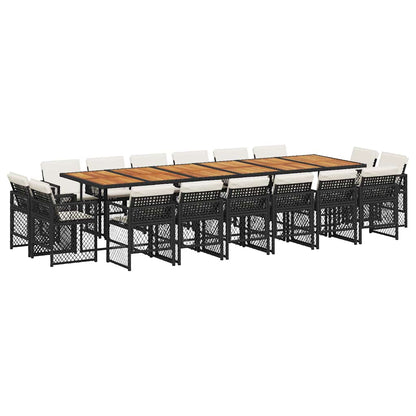 17 Piece Garden Dining Set with Cushions Black Poly Rattan