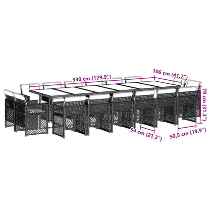 17 Piece Garden Dining Set with Cushions Black Poly Rattan