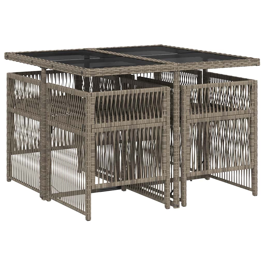 Garden Dining Set | Grey | PE Rattan, Powder-Coated Steel, Tempered Glass