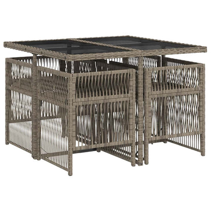 Garden Dining Set | Grey | PE Rattan, Powder-Coated Steel, Tempered Glass