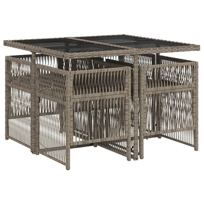 5 Piece Garden Dining Set with Cushions Grey Poly Rattan