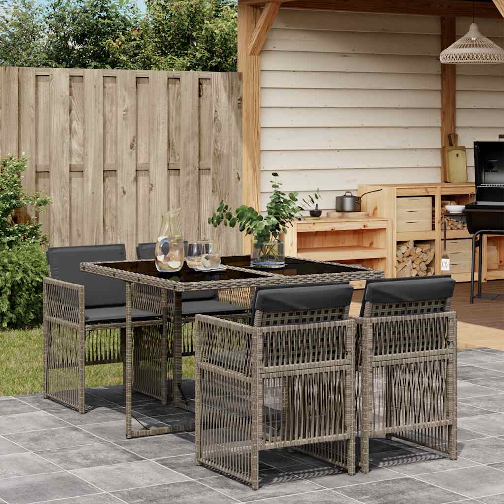 Garden Dining Set | Grey | PE Rattan, Powder-Coated Steel, Tempered Glass