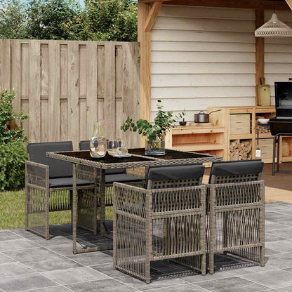 Garden Dining Set | Grey | PE Rattan, Powder-Coated Steel, Tempered Glass