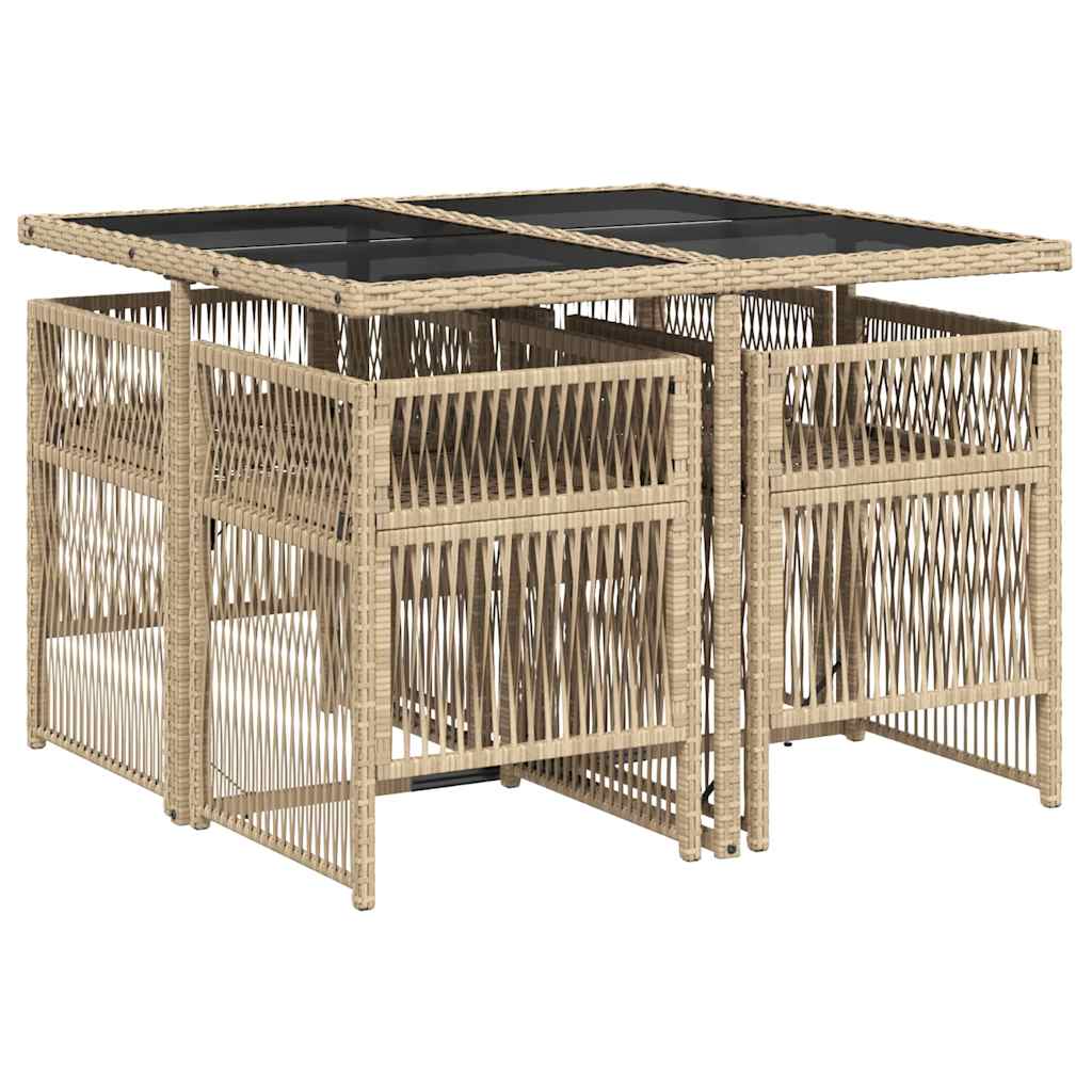 5 Piece Garden Dining Set with Cushions Mix Beige Poly Rattan