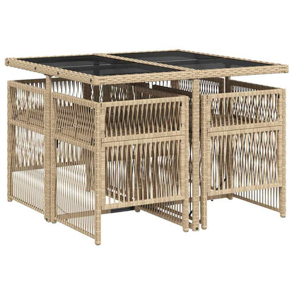 5 Piece Garden Dining Set with Cushions Mix Beige Poly Rattan