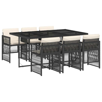 7 Piece Garden Dining Set with Cushions Black Poly Rattan