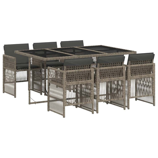 7 Piece Garden Dining Set with Cushions Grey Poly Rattan