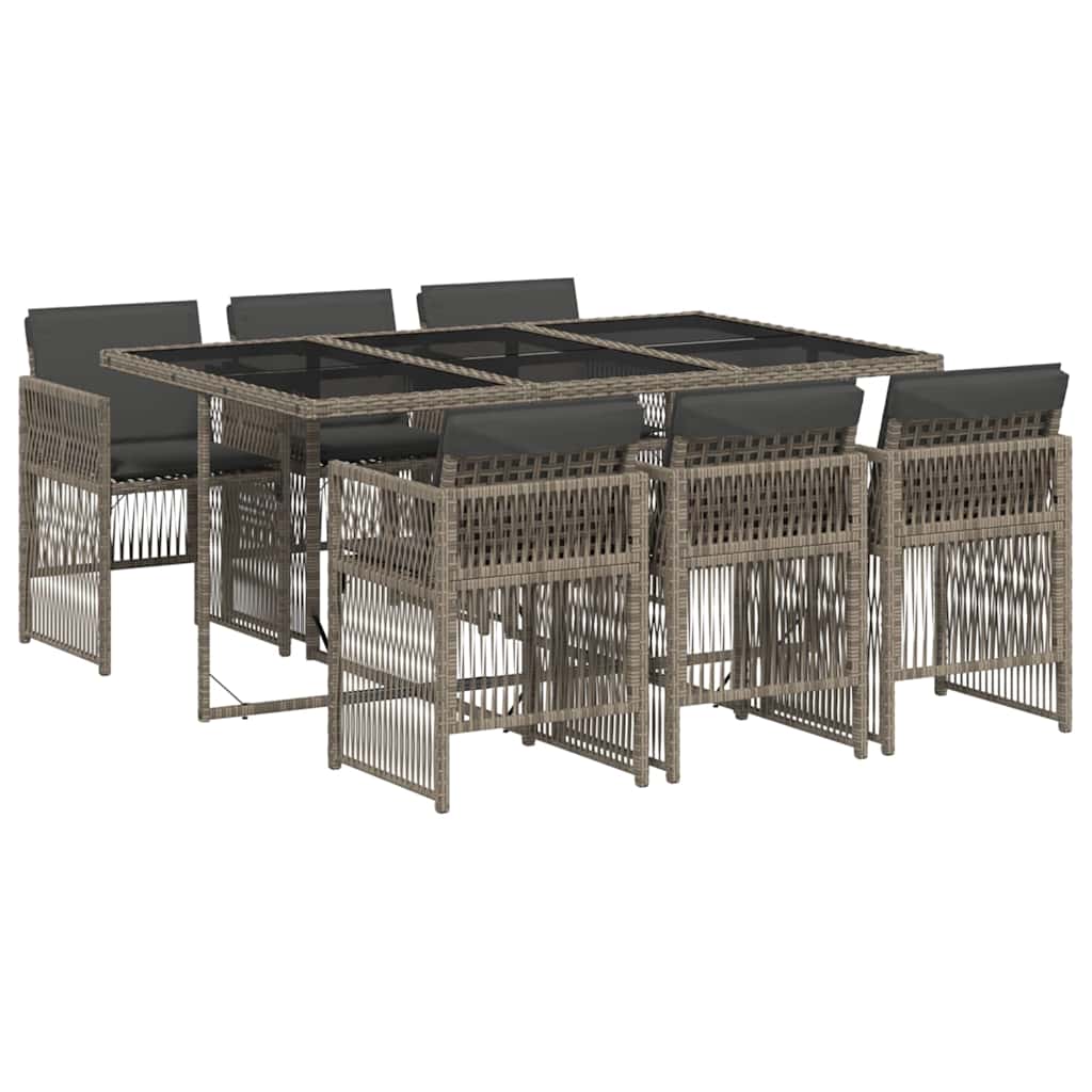 7 Piece Garden Dining Set with Cushions Grey Poly Rattan