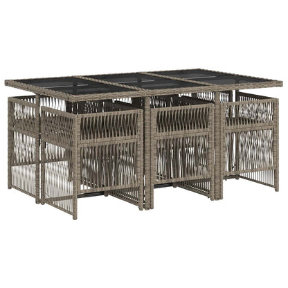 7 Piece Garden Dining Set with Cushions Grey Poly Rattan