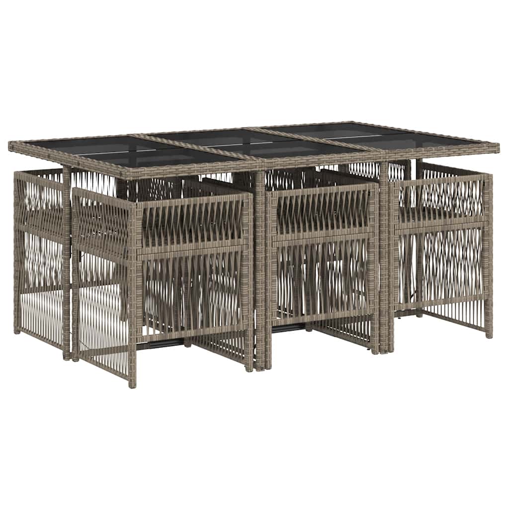 7 Piece Garden Dining Set with Cushions Grey Poly Rattan
