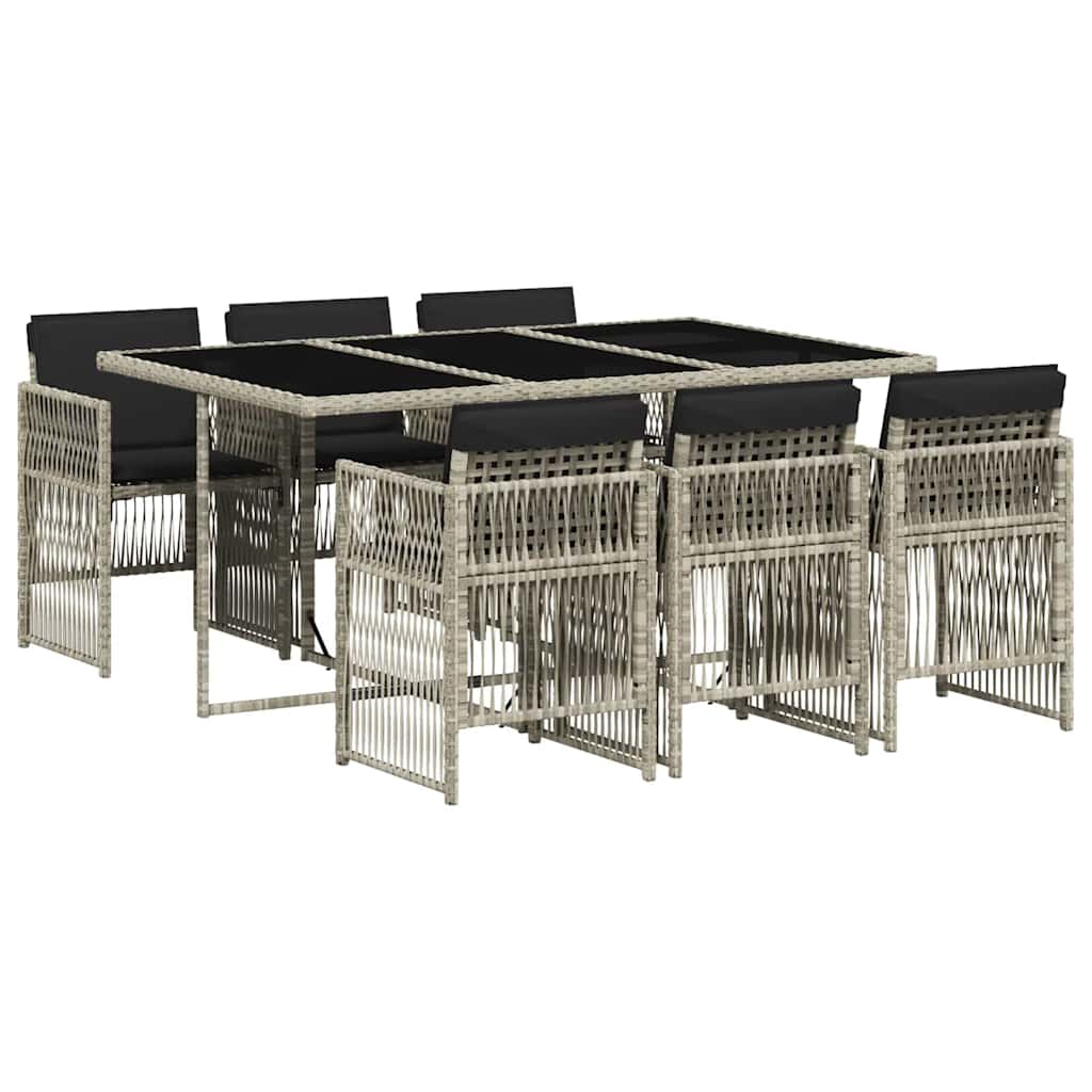 7 Piece Garden Dining Set with Cushions Light Grey Poly Rattan
