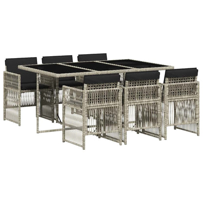 7 Piece Garden Dining Set with Cushions Light Grey Poly Rattan