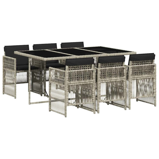 7 Piece Garden Dining Set with Cushions Light Grey Poly Rattan