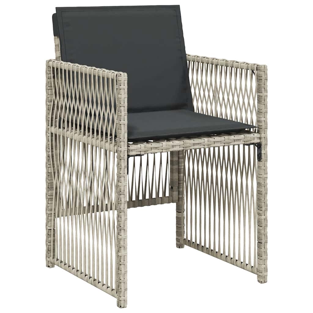 7 Piece Garden Dining Set with Cushions Light Grey Poly Rattan