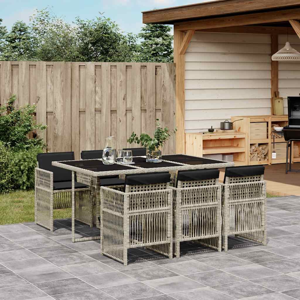 7 Piece Garden Dining Set with Cushions Light Grey Poly Rattan