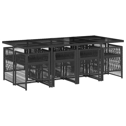 9 Piece Garden Dining Set with Cushions Black Poly Rattan