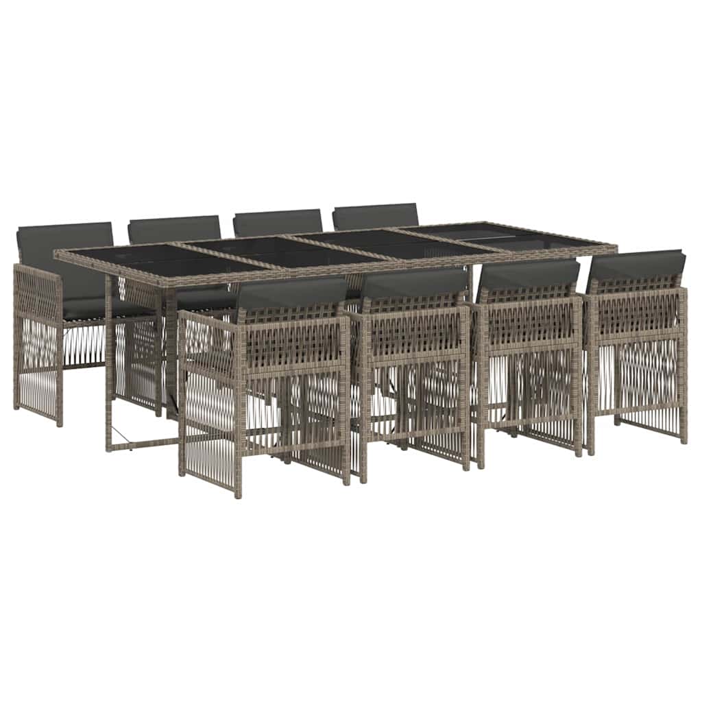 9 Piece Garden Dining Set with Cushions Grey Poly Rattan