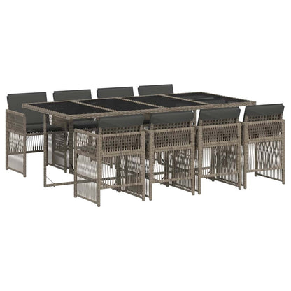 9 Piece Garden Dining Set with Cushions Grey Poly Rattan
