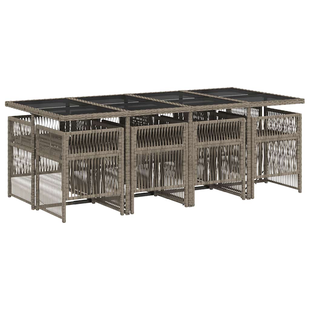 9 Piece Garden Dining Set with Cushions Grey Poly Rattan