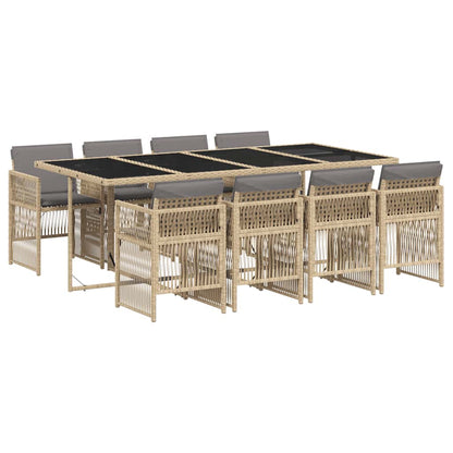 9 Piece Garden Dining Set with Cushions Mix Beige Poly Rattan
