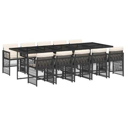 11 Piece Garden Dining Set with Cushions Black Poly Rattan
