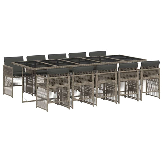 11 Piece Garden Dining Set with Cushions Grey Poly Rattan