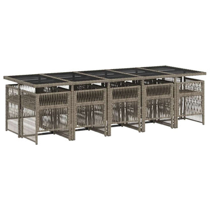 11 Piece Garden Dining Set with Cushions Grey Poly Rattan
