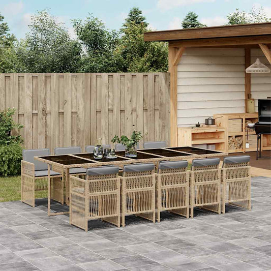 11 Piece Garden Dining Set with Cushions Grey Poly Rattan