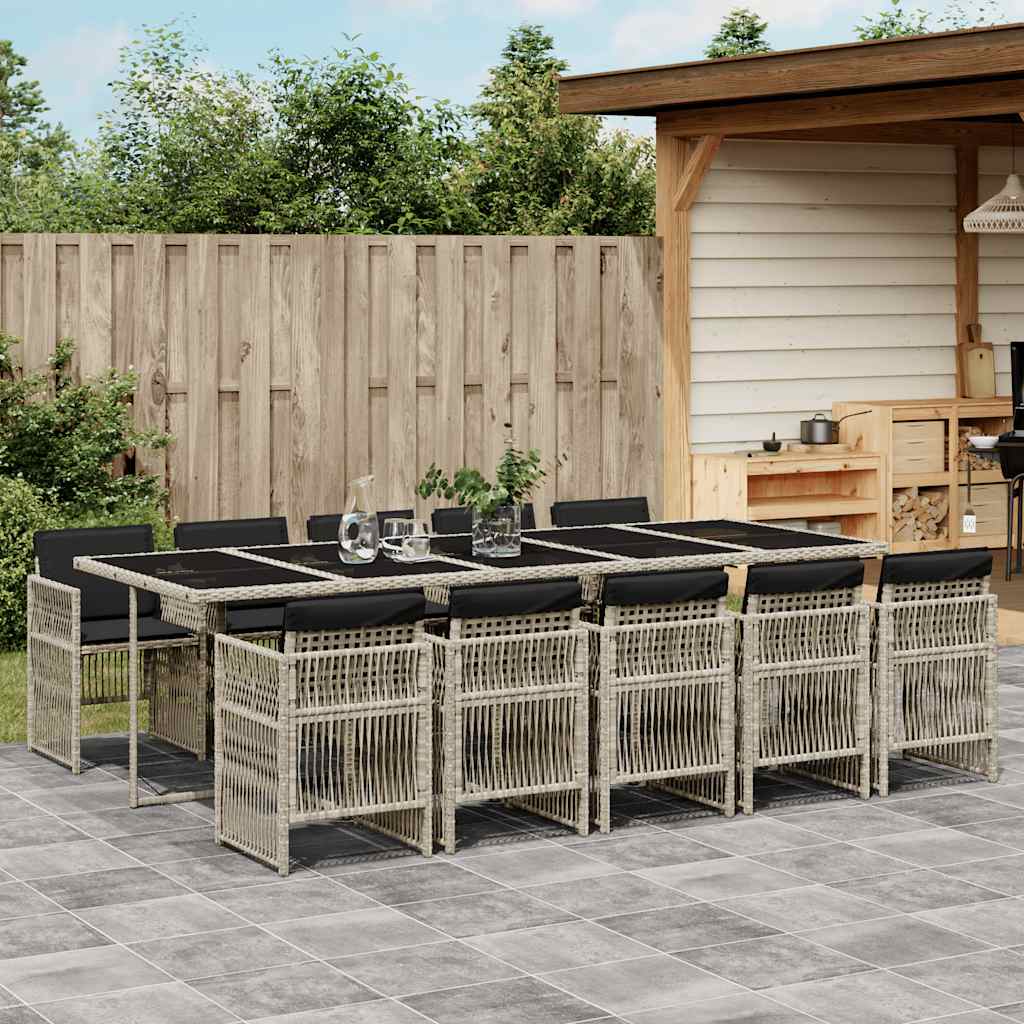 11 Piece Garden Dining Set with Cushions Light Grey Poly Rattan
