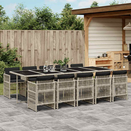 11 Piece Garden Dining Set with Cushions Light Grey Poly Rattan