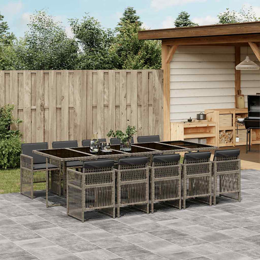 11 Piece Garden Dining Set with Cushions Mix Beige Poly Rattan