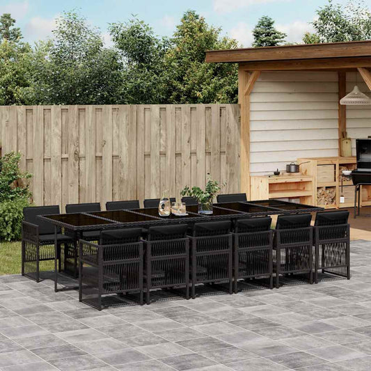 Garden Dining Set | Black | PE Rattan | 12-seater | Stackable