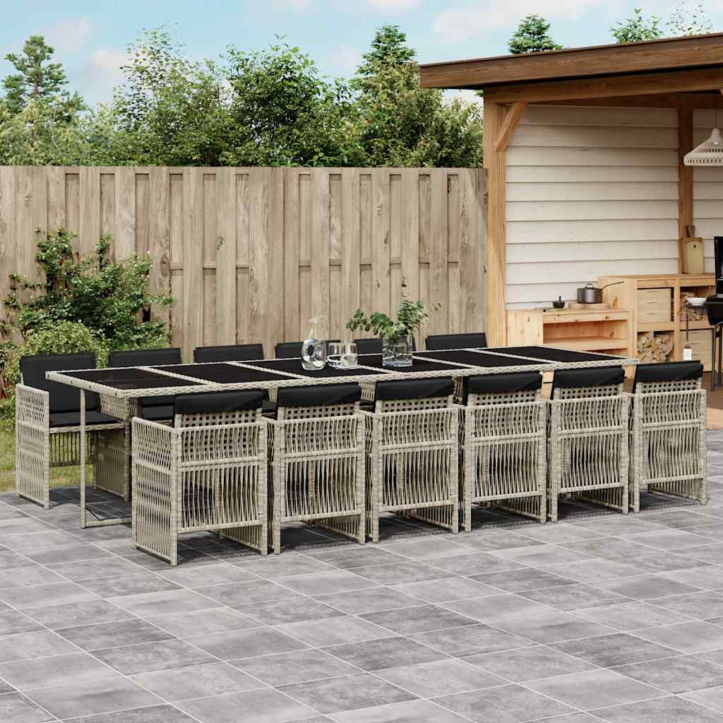 13 Piece Garden Dining Set with Cushions Light Grey Poly Rattan