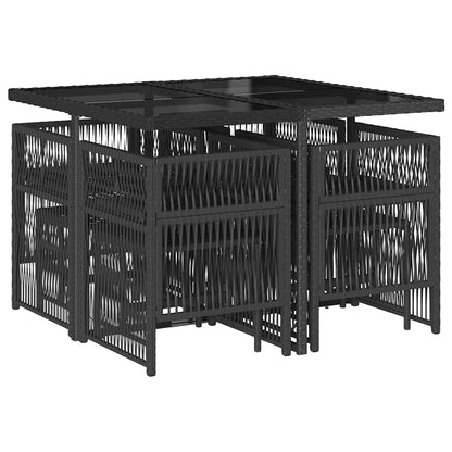 9 Piece Garden Dining Set with Cushions Black Poly Rattan