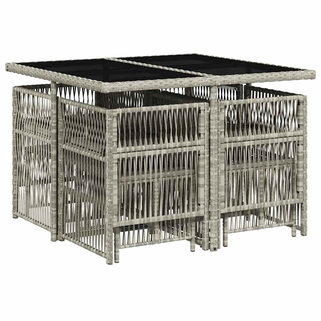 9 Piece Garden Dining Set with Cushions Light Grey Poly Rattan