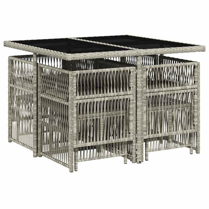 9 Piece Garden Dining Set with Cushions Light Grey Poly Rattan
