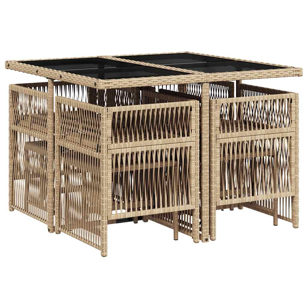 9 Piece Garden Dining Set with Cushions Mix Beige Poly Rattan
