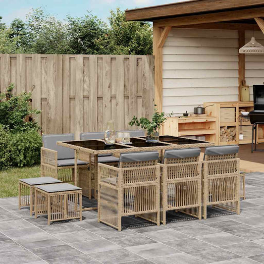 11 Piece Garden Dining Set with Cushions Mix Beige Poly Rattan