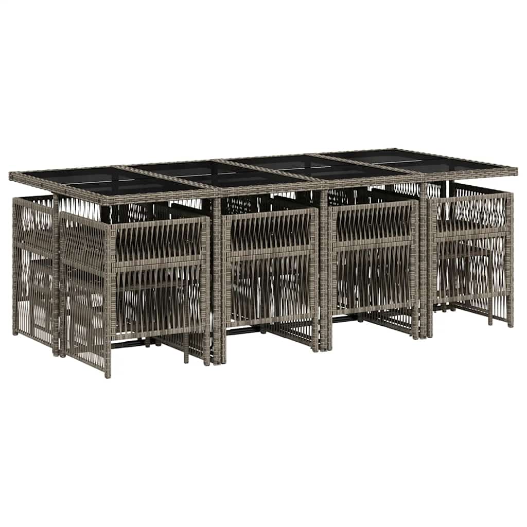 13 Piece Garden Dining Set with Cushions Grey Poly Rattan