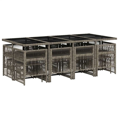 13 Piece Garden Dining Set with Cushions Grey Poly Rattan