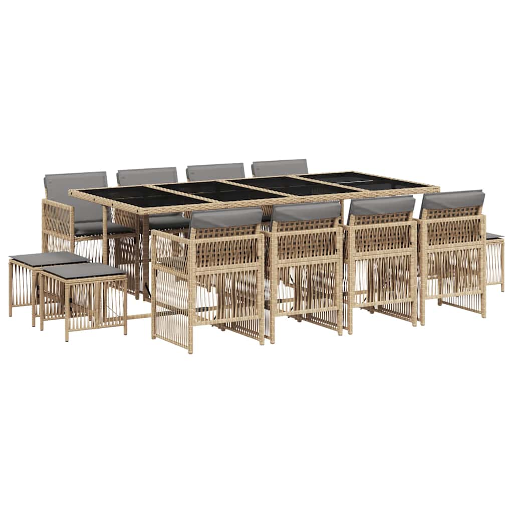 13 Piece Garden Dining Set with Cushions Mix Beige Poly Rattan